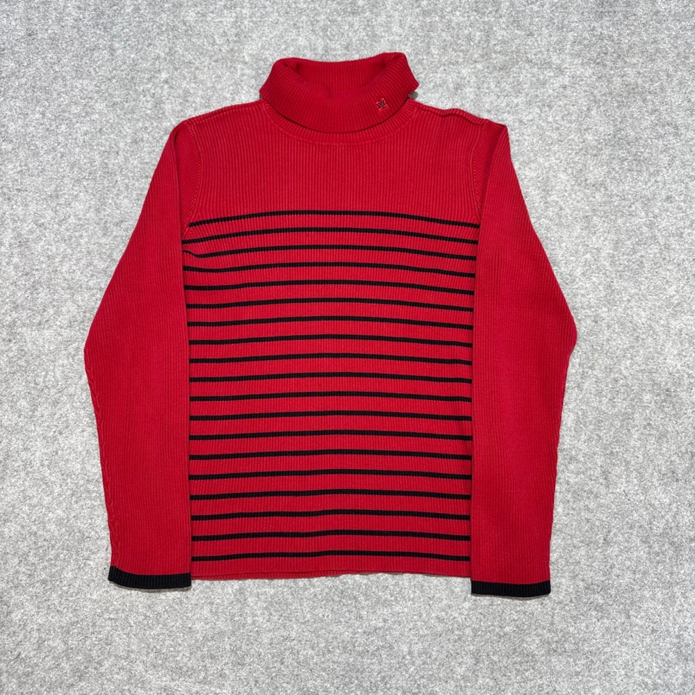 Ralph Lauren Sport Red Cable Knit Short Sleeve Turtleneck Sweater Womens Medium